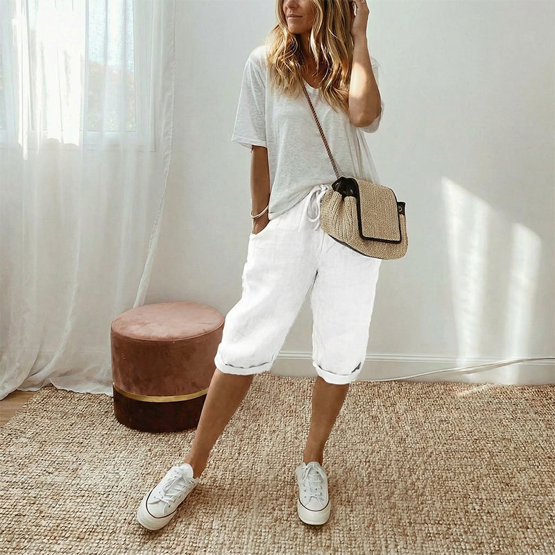 Women's Casual Cotton Linen Cropped Trousers